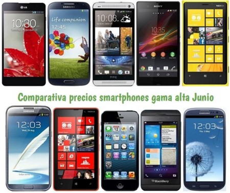 Comparativa Precios iPhone 5, Galaxy S4, HTC One, Xperia Z, Lumia 920 y otros gama alta en Junio de 2013