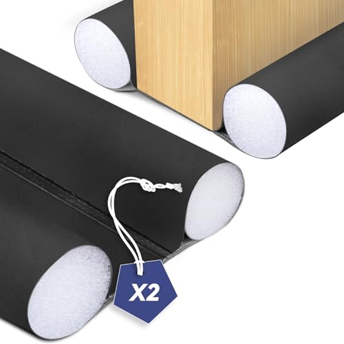 VOUNOT® Burlete Puerta Entrada Doble Aislamiento 96cm, 2X Cortavientos para Puerta Junta Inferior de Puerta Aislante Térmico Frío y Calor Protector Puerta Casa contra Ruido Corrientes, Cortable Negro