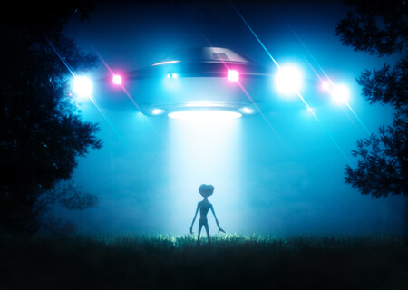 Alien sendo abduzido por um UFO