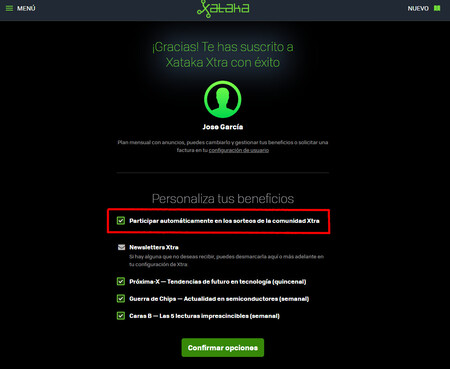 Make sure you check that box to automatically participate in the exclusive Xataka Xtra draws | Image: Xataka