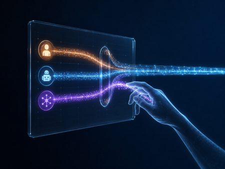 showing flowing streams of light  representing different types of users