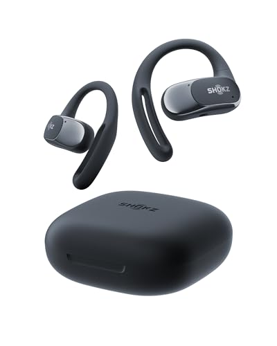 SHOKZ Auriculares Open-Ear OpenFit Air, Auriculares Bluetooth inalámbricos con Micro, Carga rápida, Tiempo de reproducción 28h, IP54 Resistencia al Agua para Entrenamiento, Negro