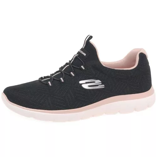 Skechers Summits Lite, Zapatillas Mujer, Black Mesh Light Pink Trim, 40.5 EU