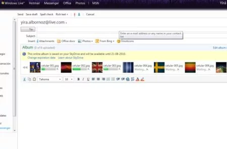 Hotmail から SkyDrive に写真をアップロードする