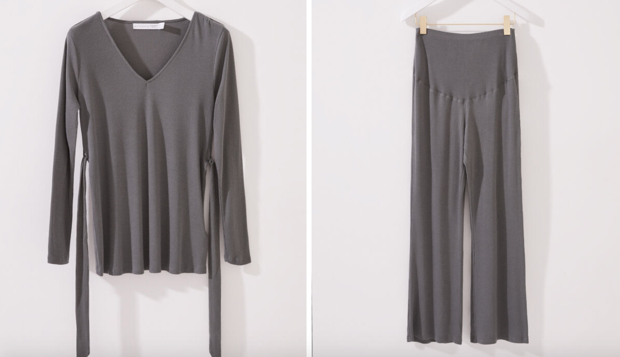 Pijama largo maternity canalé gris