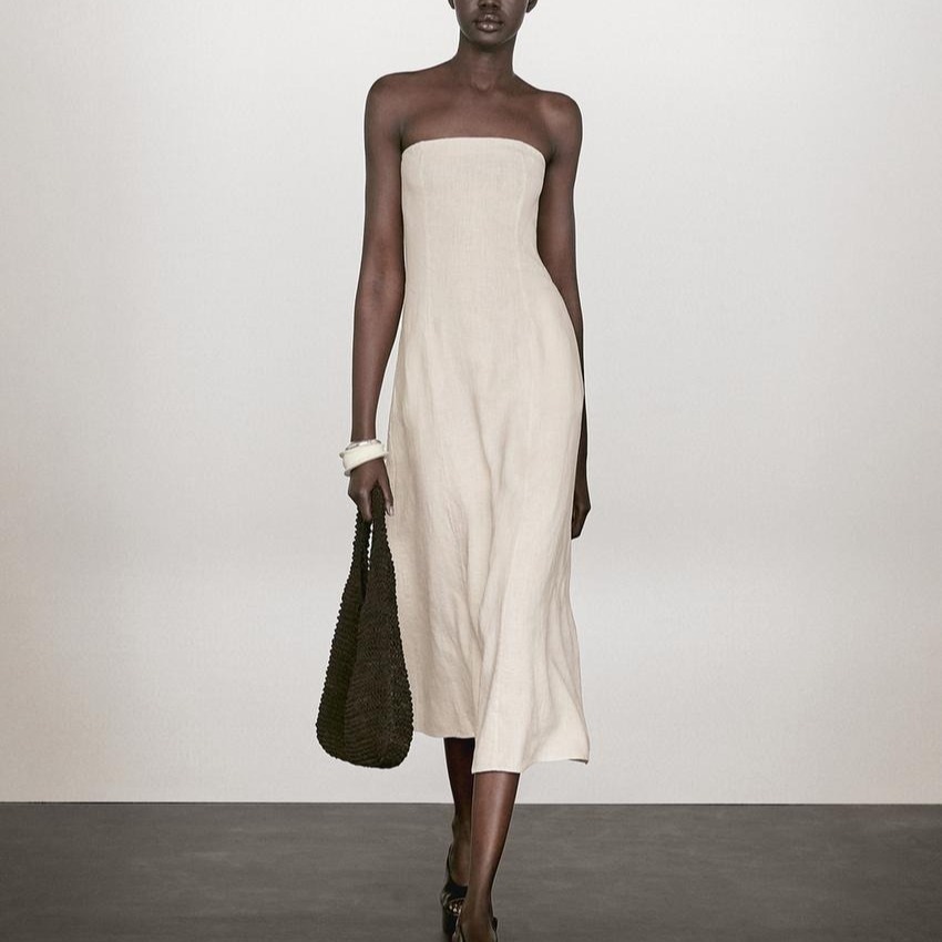 Vestido palabra de honor lino 