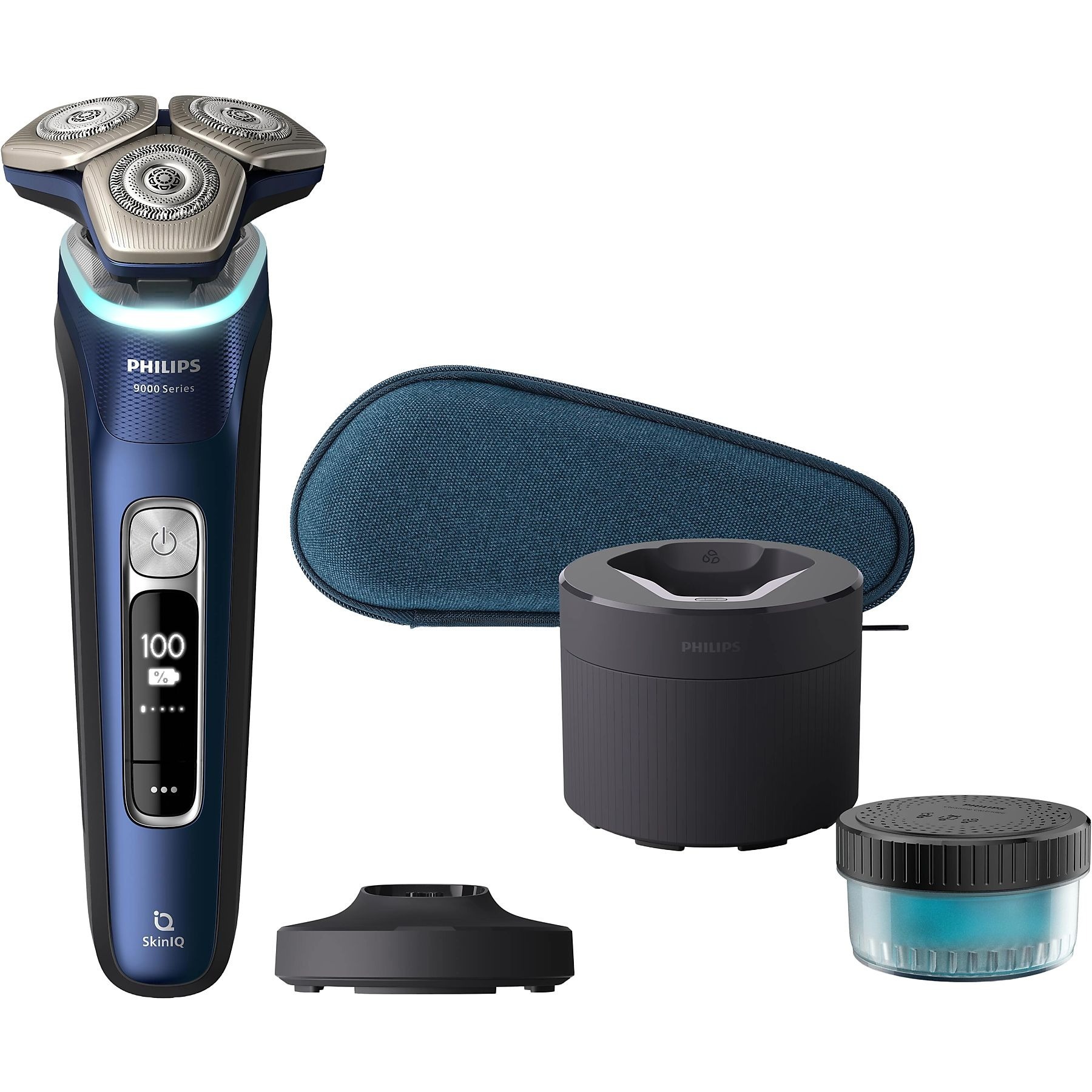 Afeitadora - Philips S9900 S9980/54, Afeitadora eléctrica, Seco y mojado, Sensor de presión, Base de limpieza, Cortapatillas, estuche de viaje, Plata
