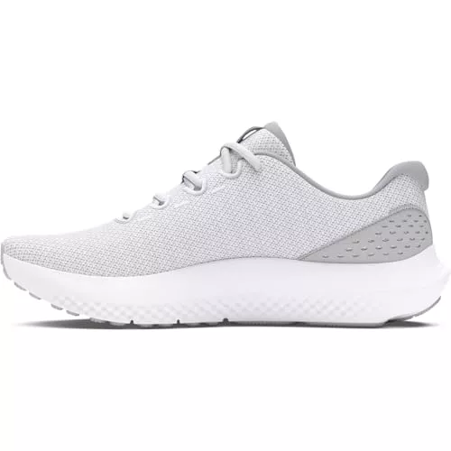 Under Armour UA Charged Surge 4 Zapatos de deporte para hombre, ligeras y transpirables deportivas de hombre, color blanco/gris halo/negro
