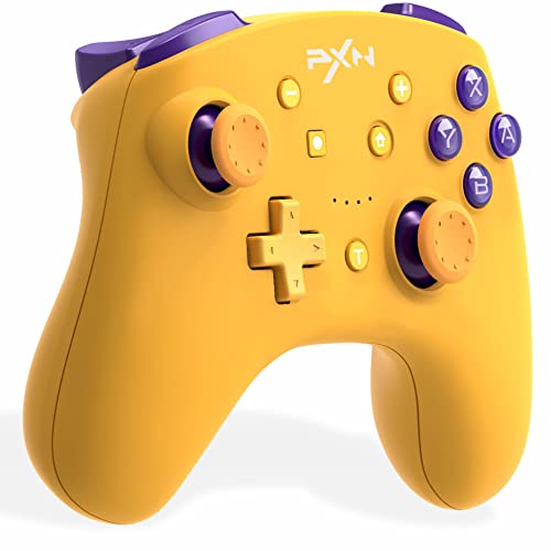 PXN 9607X Mando Switch Inalambrico, Mando Switch Pro, Mandos con Giroscopio de 6 Ejes, NFC, Vibraciones y Turbo, Controller para Switch Lite|OLED & PC (Steam) - Amarillo