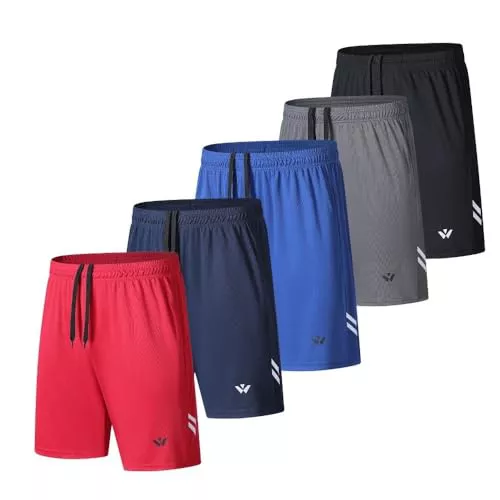 fovdtaa Paquete de 5 pantalones cortos deportivos para hombre con bolsillos y cintura elástica, pantalones cortos de entrenamiento de secado rápido, pantalones de correr, 42