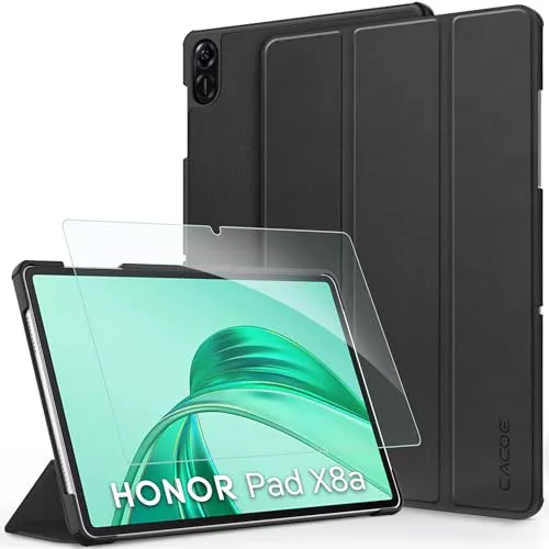 CACOE Funda para Honor Pad X8a 11 Pulgadas, Cuero Ultrafino con Vidrio Templado Ultrafino, Capa para Honor Pad X8a 11 Pulgadas con Función de Soporte Atril, Negro