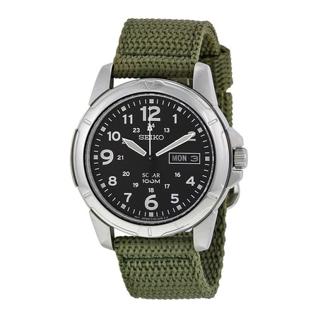 Seiko Black Dial Green Nylon Solar Quartz Men S Watch Sne095p2 1