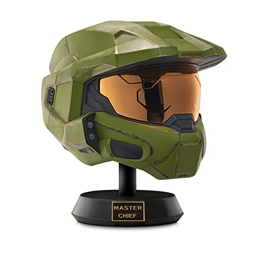 HALO Master Chief - Casco de lujo con soporte, luces LED en cada lado, pintura dañada en batalla, talla única