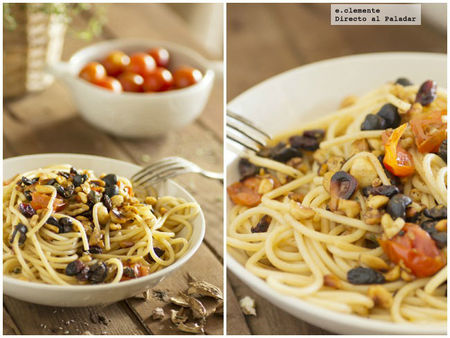 Espaguetis con frutos secos. Receta