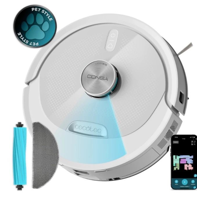 Robot aspirador Cecotec Conga M80 Pearl con navegación láser, 25.000 Pa