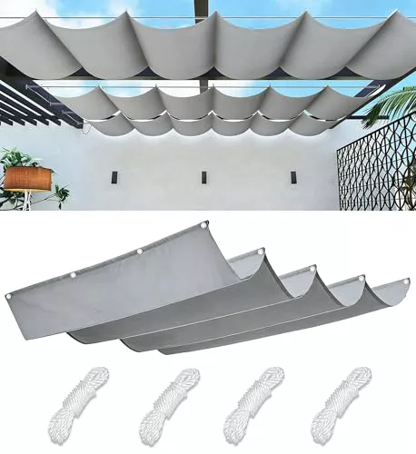 Toldo Vela de Sombra Retráctil Impermeable Ondulada Toldos Exterior Protección Rayos UV Resistente al Desgarro para Terraza Balcon Exteriores Jardín con Ojales y Cuerdas 1.5x2.5M Gris Claro