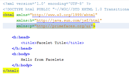 PrimeFaces - Añadiendo código a la página