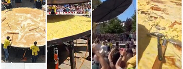 Así han dado la vuelta a la tortilla de patatas más grande del mundo en un pueblo de Galicia: con 70 personas y una grúa 