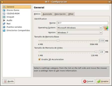 Configuración máquina virtual