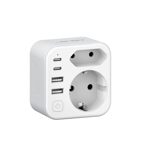 JSVER Adaptador de Viaje para Japón, Enchufe de Viaje Bidireccional con 4 Puertos USB (2 A y 2 C), Adaptador Compacto Tipo A para Conectar Desde España a Japón,EE. UU.,México,Canadá(Blanco)