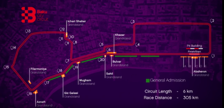 Regresa el GP de Europa con el circuito callejero de Bakú, así será su trazado