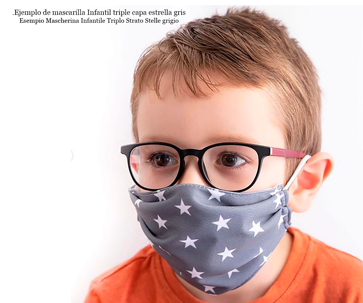 Mascarilla Infantil Triple Capa Estrellas Gris