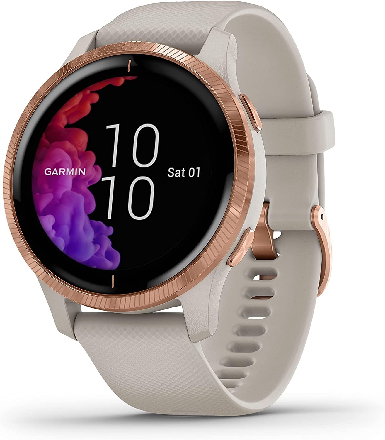 Garmin Venu Beige/Gold Rose - 1.2" Táctil, 5ATM, GPS-Glonass, Frec. Cardíaca, Sensores ABC, BT+WiFi