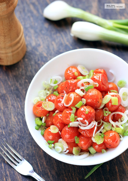 Ensalada de jitomates cherry asados. Receta