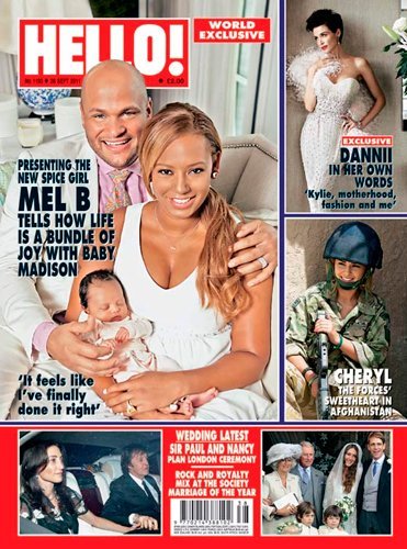 ¿Son Mel B y su marido presentando a su criatura o tres réplicas en cera?