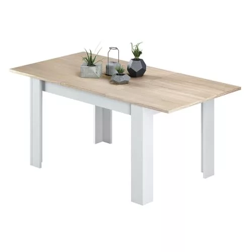 Habitdesign Mesa de Comedor Extensible, Mesa salón o Cocina, Acabado en Color Blanco Artik y Roble Canadian, Modelo Kendra, Medidas: 140-190 cm (Largo) x 90 cm (Ancho) x 78 cm (Alto)