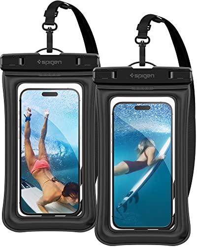 Spigen Aqua Shield Funda Impermeable Móvil [Flotante] [2 Unidades, IPX8 Certificado] y hasta 7", Bolsa Estanca Universal para iPhone 15 Pro MAX 14 13 12 11, Galaxy, Pixel, Xiaomi - Negro