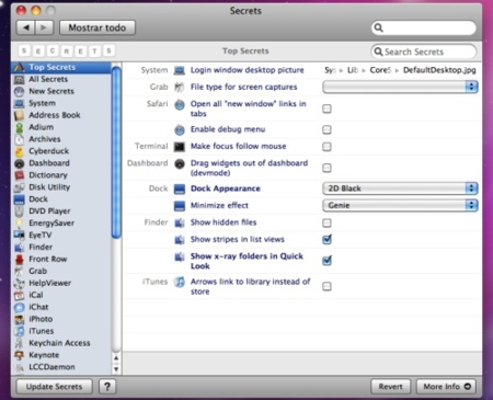 Secrets, panel de preferencias ocultas para Mac OS X actualizado para Snow Leopard