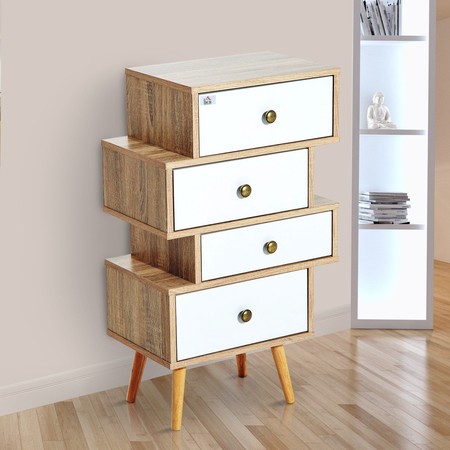 Mueble cajonera estilo nórdico en color blanco y madera por 56,99 euros con envío gratis