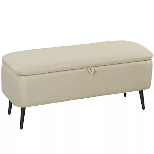 HOMCOM Puff Almacenaje Banco 61L con Tapa Abatible Beige