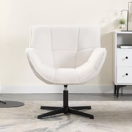 chairus Butaca de Salón Giratoria de Lana Sintética, Blanco