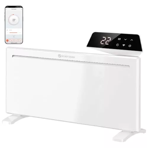 HOMCOM Calefactor Eléctrico Inteligente 2000W de Pared o Independiente Wifi | Compatible con Alexa y Google Home, 4 Modos, Termostato, Temporizador, Mando, Pantalla LED, Modo Ventana Abierta y Antihielo