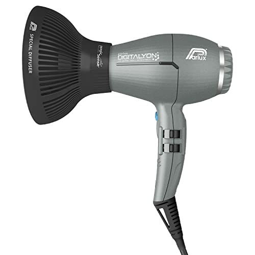 Pack Parlux Digitalyon con Difusor Magic Sense, Secador de cabello profesional con iones negatrivos, Muy ligero y potente, Fabricado en Italia, Color gris glitter