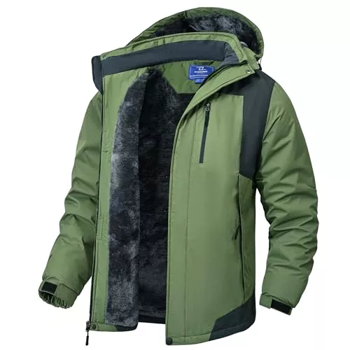 Zzkouine Chaqueta Impermeable Para Hombre Chaqueta De Esquí Cálida De Forro Polar A Prueba De Viento Multibolsillos Chaqueta De Invierno Hombre Cazadora Impermeable Hombre Verde