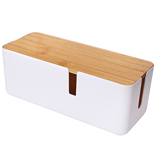 Changsuo Caja Pequeña de Gestión de Cables Con Tapa de Bambú Para Extensión