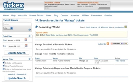 Tickex, motor de búsquedas de entradas para eventos