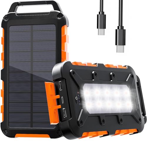 WOWMVP Cargador Solar 10000mAh, Power Bank Solar Batería Externa Portátil PD22.5W USB C Carga Rápida Impermeable 3 Salidas y 2 Entradas con Linterna LED para Moviles Tabletas Etc.