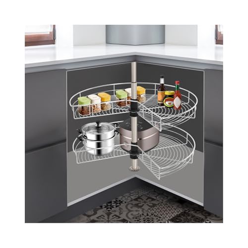 KigerNee Organizador de armario de esquina giratorio 270°, organizador extensible para armario de persianas, 2 niveles, bandeja oscilante de altura ajustable, cierre suave, organizador de cocina para