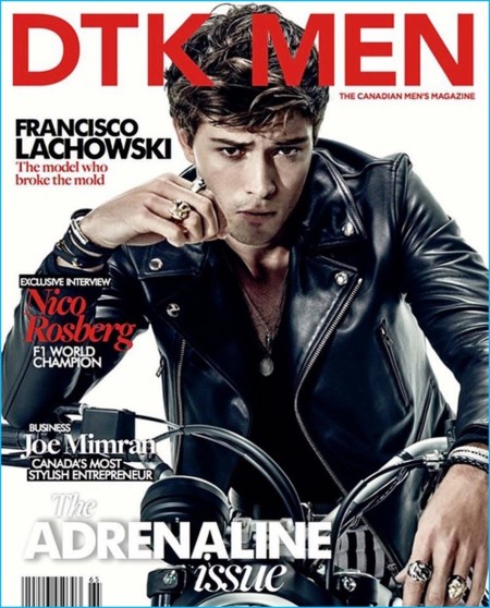 Francisco Lachowski cual motero y chico malo en la portada de DTK Men