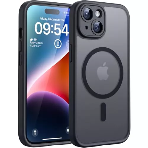 TOCOL Funda para iPhone 14, Funda Magnética para iPhone 14 6,1 Pulgadas [Protección Lente Cámara] [Protección Militar] Translúcida Mate Trasera, Titanio Negro