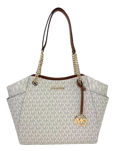 Michael Kors Jet Set - Bolso de hombro grande con logotipo de la firma, Vainilla, Bolso