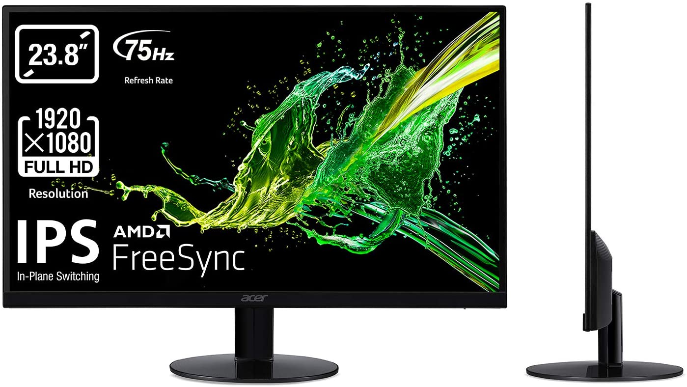 Acer SA240YAbi - Monitor de 23.8" FullHD (60cm, ZeroFrame, FreeSync, 4ms, 250nits, IPS, LED, VGA, HDMI, EcoDisplay), Color negro