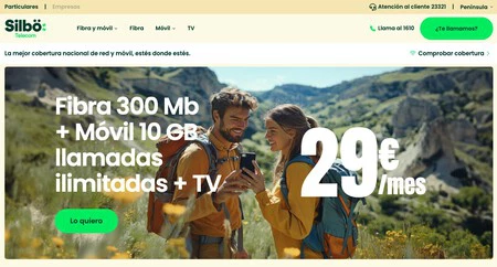 Captura de pantalla de la web de Silbö Telecom