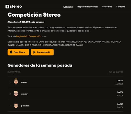 Results of the last weekly Stereo contest.