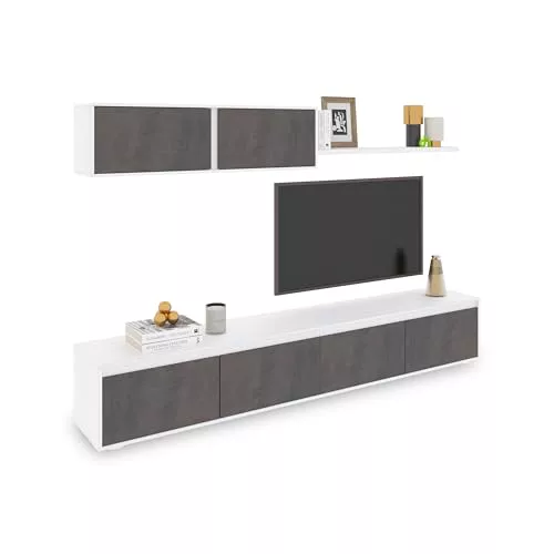duehome | Conjunto Reversible de Salon, Mueble de TV, Modulos de Comedor, Modelo Arlet, Acabado en Blanco Artik y Oxido, Medidas: 200 cm (Largo) x 41 cm (Fondo) 43 cm (Alto)