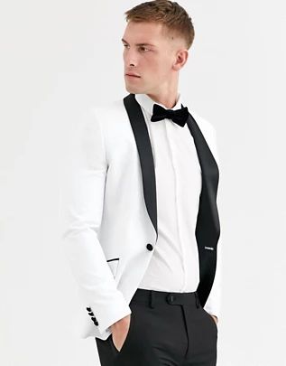 Chaqueta de esmoquin muy ajustada en blanco con solopa en negro de ASOS DESIGN